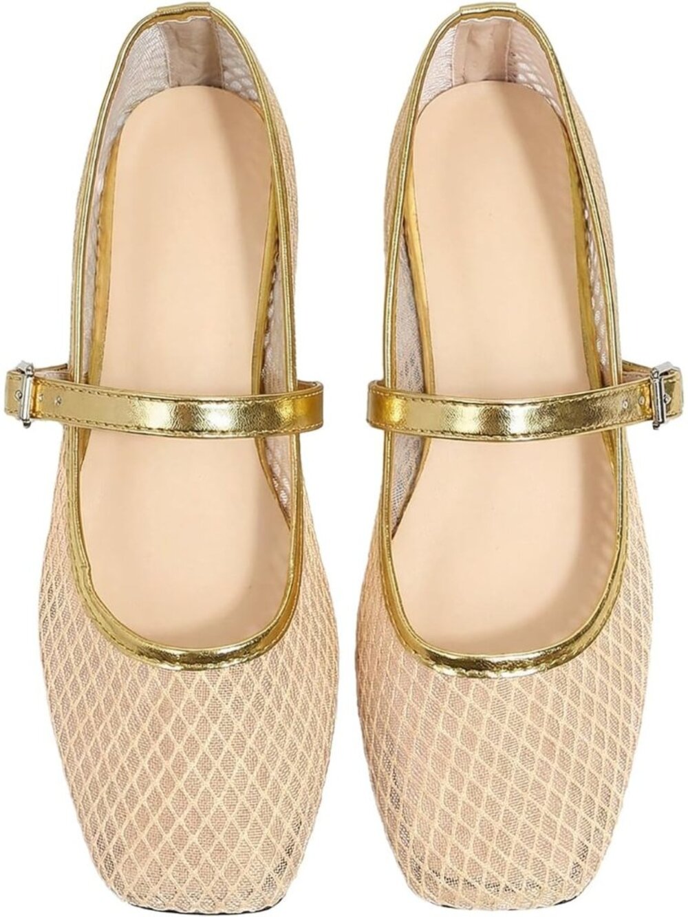 🆕Women's Gold Mesh Mary Jane Ballet Flats Square Toe Dressy Casual Shoes